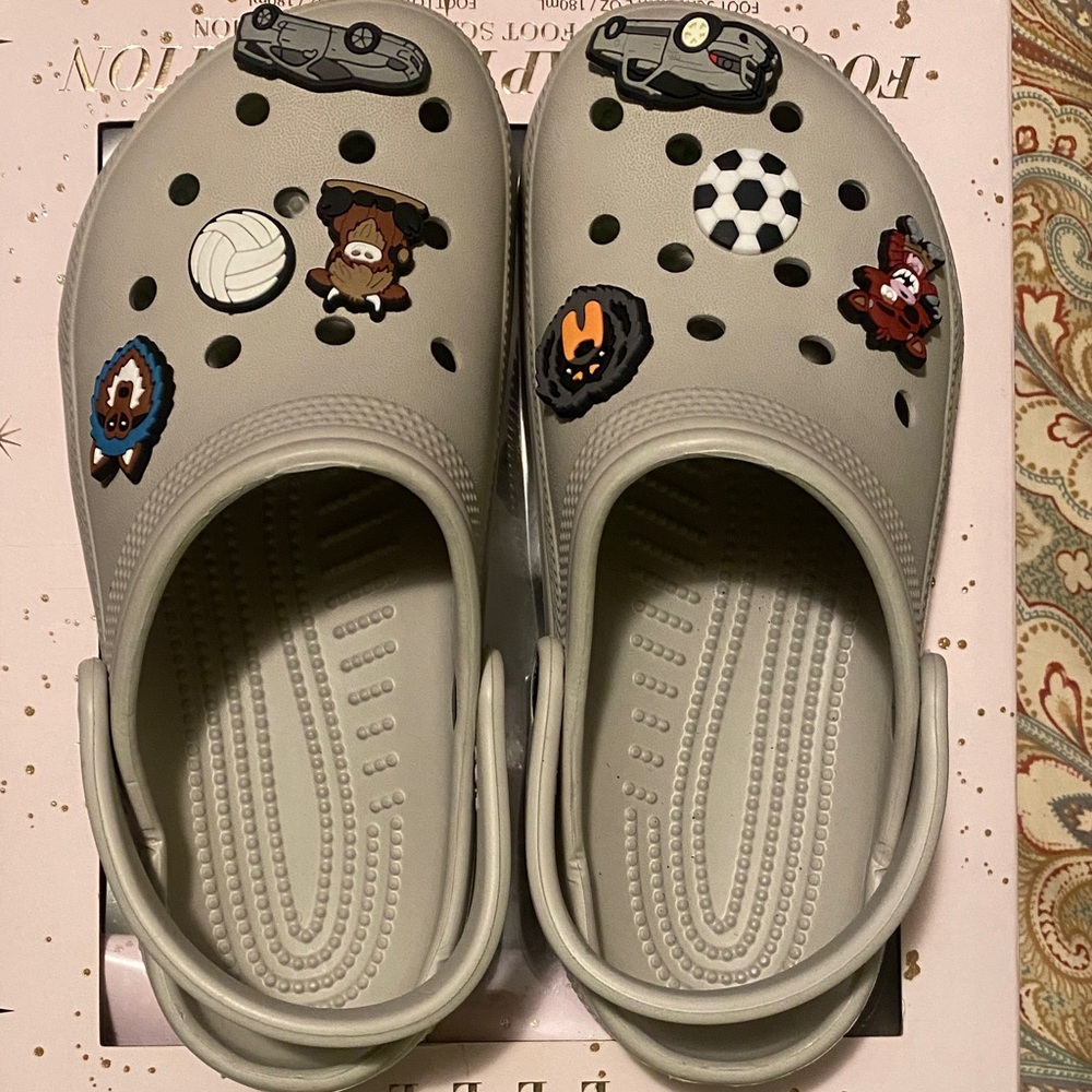 Kids' Fun Gray Slippers with Charms